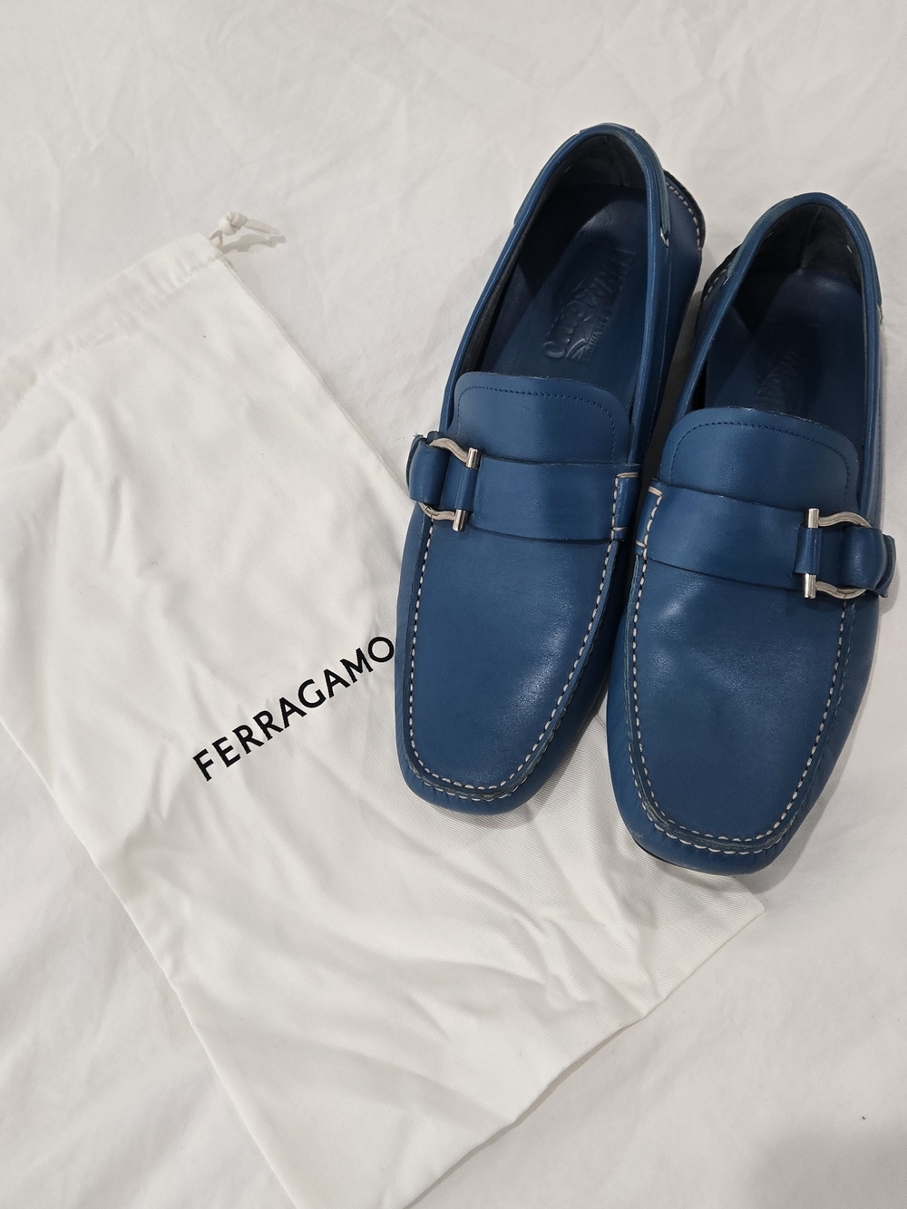 Salvatore Ferragamo Blue Leather Bit-Detail Loafers